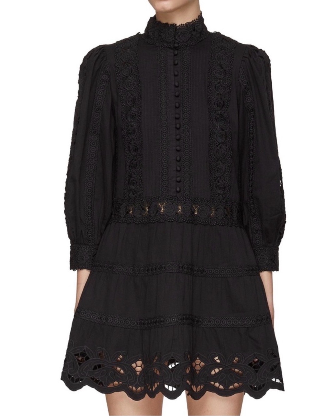 Alice + Olivia Black Lace-Trim Mini Dress - Picture 1 of 5